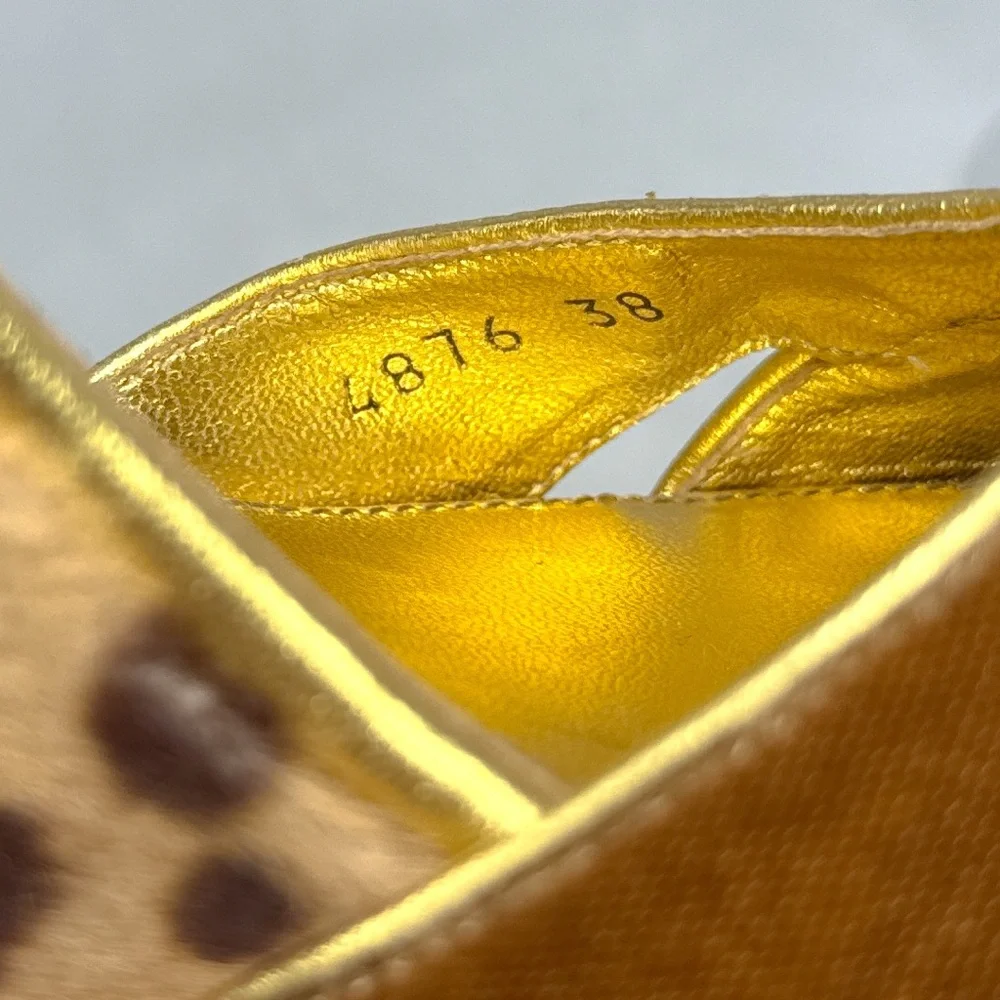 PRADA Vintage Y2K Velvet Leopard Calf Hair Leather Platform Wedge Sandal Heel 38